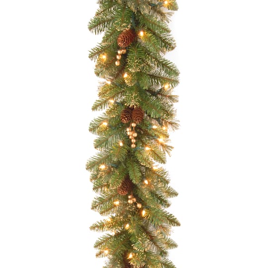 9&#x27; x 10&#x22; Pre-lit Glittery Pine Artificial Christmas Garland with 100 Clear Lights